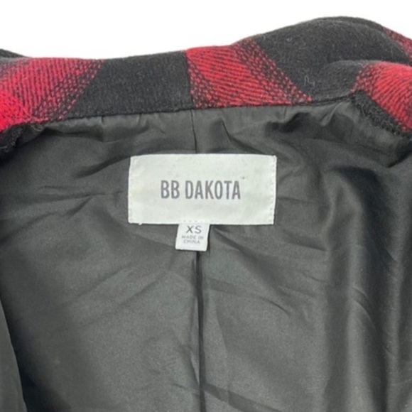 BB Dakota Lilymay Jacket Size XS Red Black Plaid Asymmetric Zip Wool Blend Boho - Picture 13 of 16